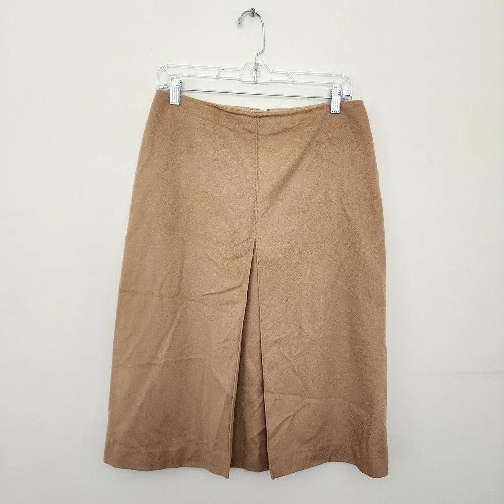 Caslon Wool Cashmere Blend Midi Skirt Camel Tan Pleated Front Size 10 20526